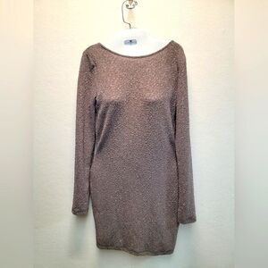 WINDSOR Women's Large Open Back, Long Sleeve,  Glitter Bodycon Dress